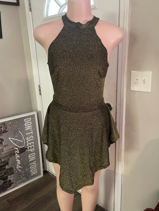 Love Culture Dresses & Skirts - Love culture Metallic gold black Halter Dress shorts built in bottom USA medium
